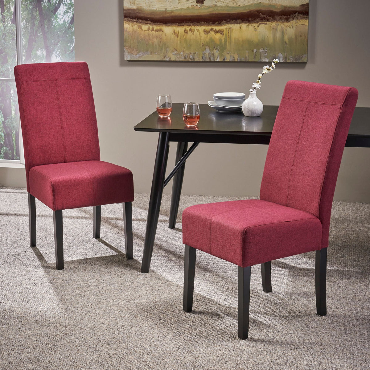 Set of 2 Deep Red Fabric Dining Chairs M357