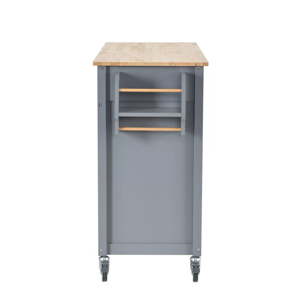 Gray Kitchen Island Cart with Wood Top and Locking Wheels C3274