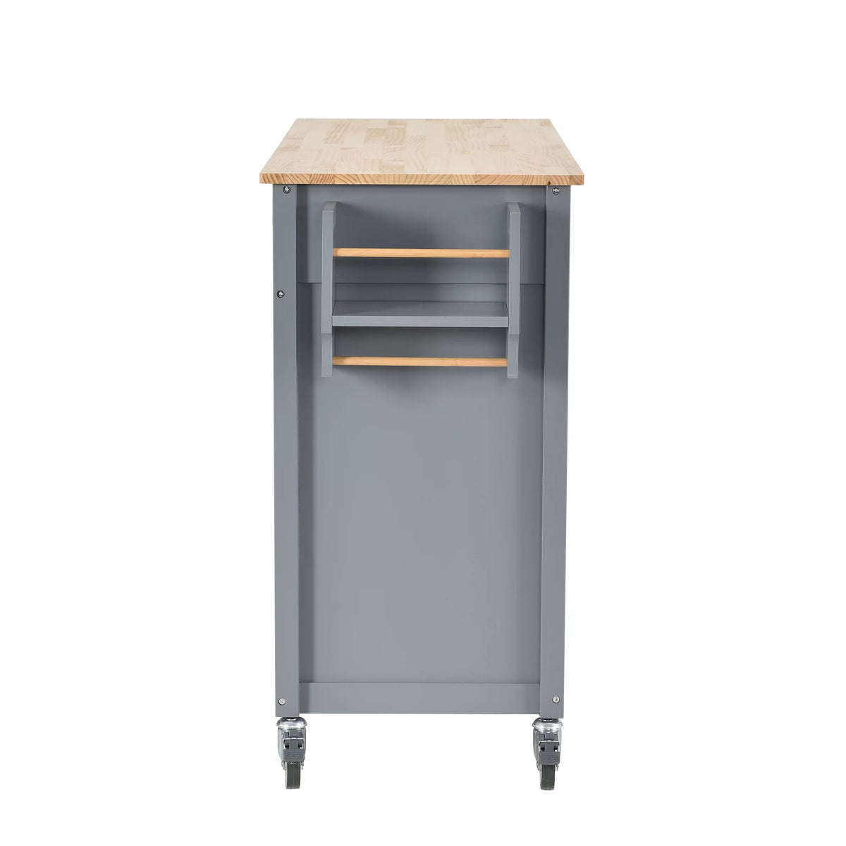 Gray Kitchen Island Cart with Wood Top and Locking Wheels C3274