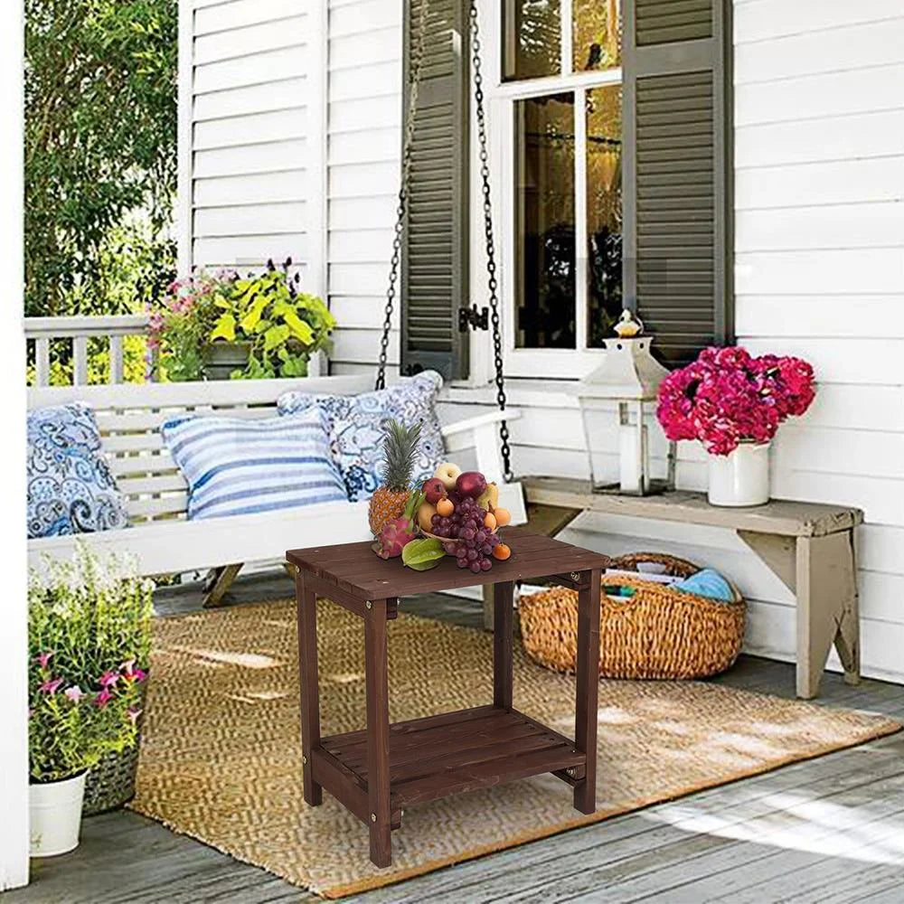 Light Brown 2 Tiers Wooden Side Table G382