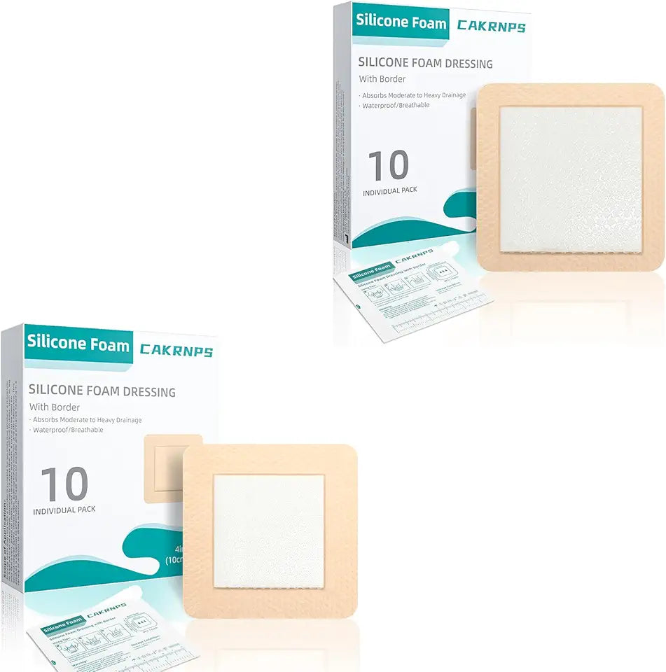 Silicone Foam Dressing 4"x4" 10 Packs & Self Adhesive Wound Dressing Bandage 6"x6" 10 Packs S7834