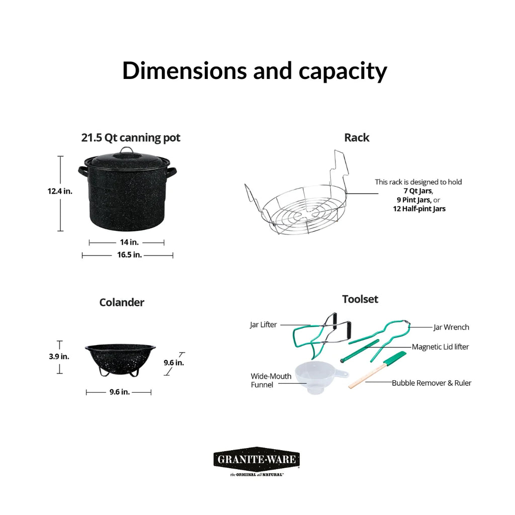 9 Piece Enameled Steel Water Bath Canning Pot Set with Toolset, Jar Rack and Colander Q9046