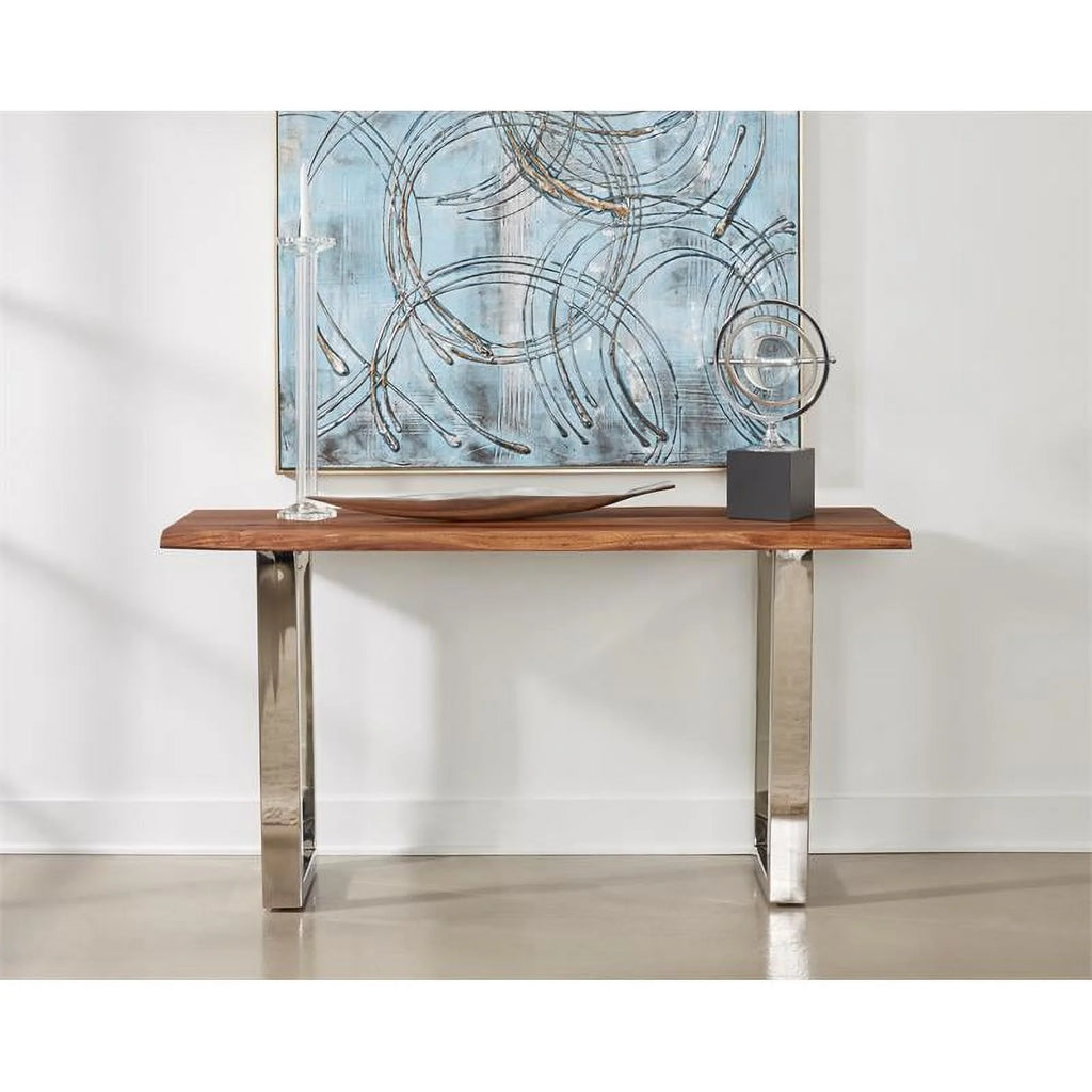 Wood Console Table with Brown Top Chrome Base E452797