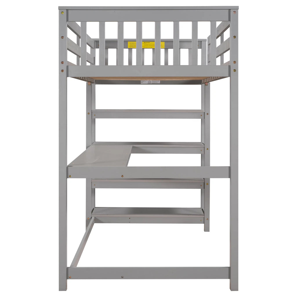 Twin Size Loft Bed with Built-in Desk and Shelves A44105
