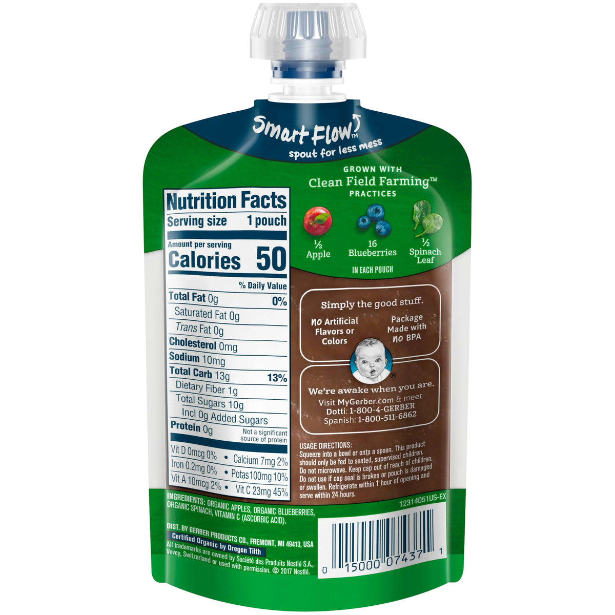 Organic Apple Blueberry Spinach Baby Food 3.5 oz Pouches 12 Pack D753573