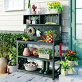 Green Wooden Potting Bench Table with Storage Shelves H14465