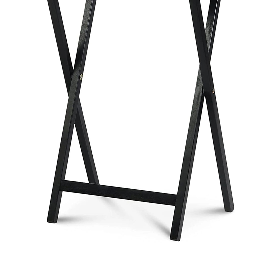 Black 5 Piece Set Folding TV Tray Tables with Storage Rack Q2583