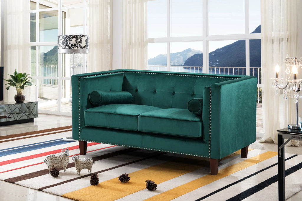 Green Velvet Tuxedo Arm Loveseat I97395