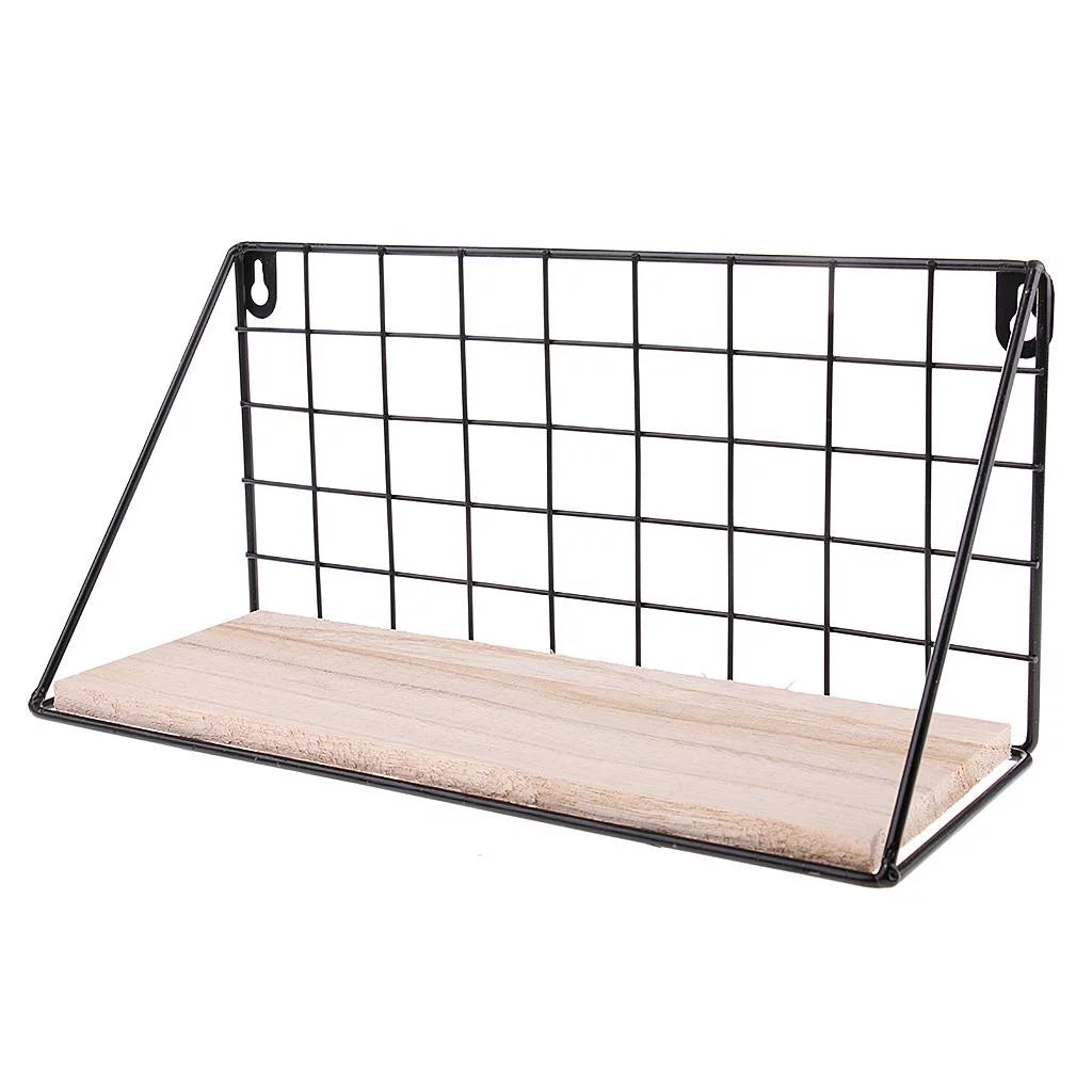 Rectangle Wall Shelf Unit, Wooden and Black Metal Floating Shelves C1090