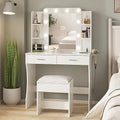 White Vanity Desk with Mirror and 2 Drawers O50864