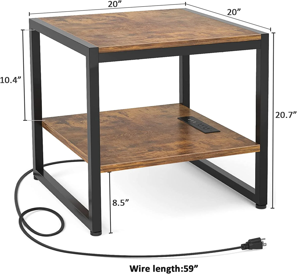 20 Inch Square End Table with Charging Station B787763