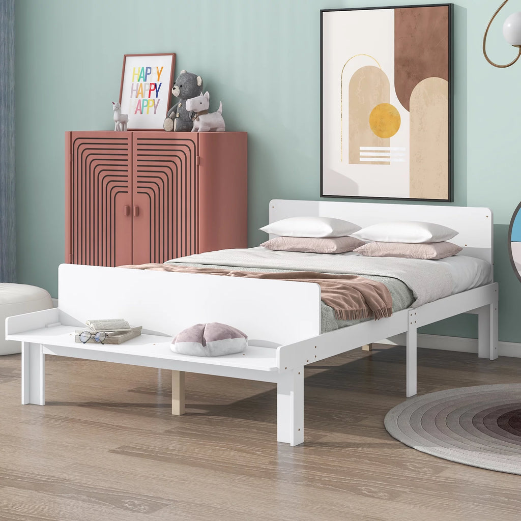 White Wood Platform Bed Frame with Headboard and Footboard Bench X15239