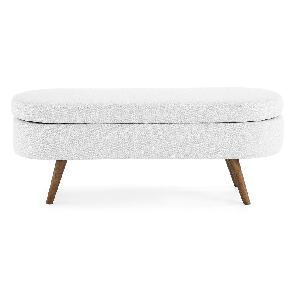 White Oval Storage Bench with Rubber Wood Legs B6694