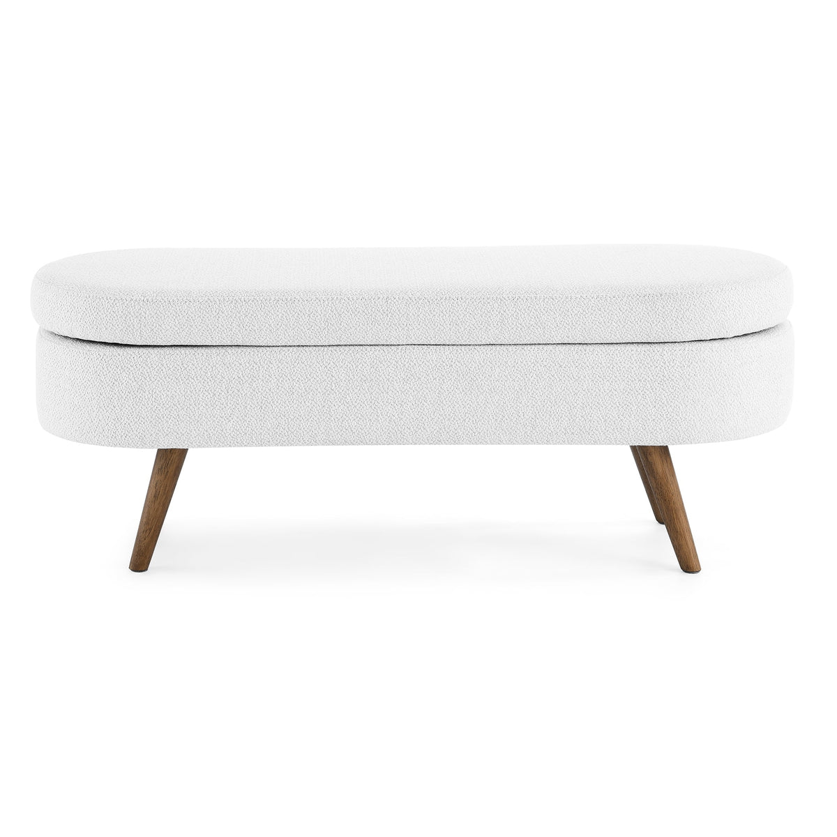 White Oval Storage Bench with Rubber Wood Legs B6694