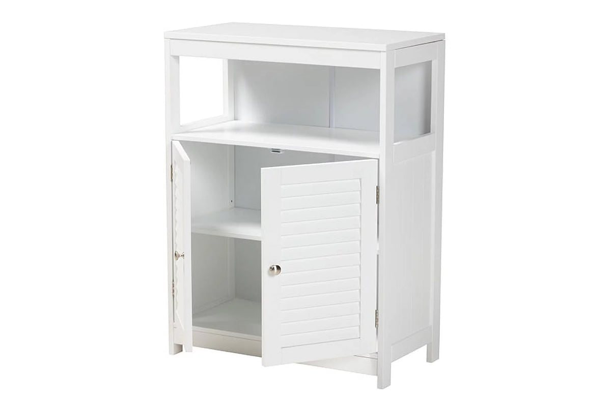 White Wood and Silver Metal 2-Door Bathroom Storage Cabinet H680305