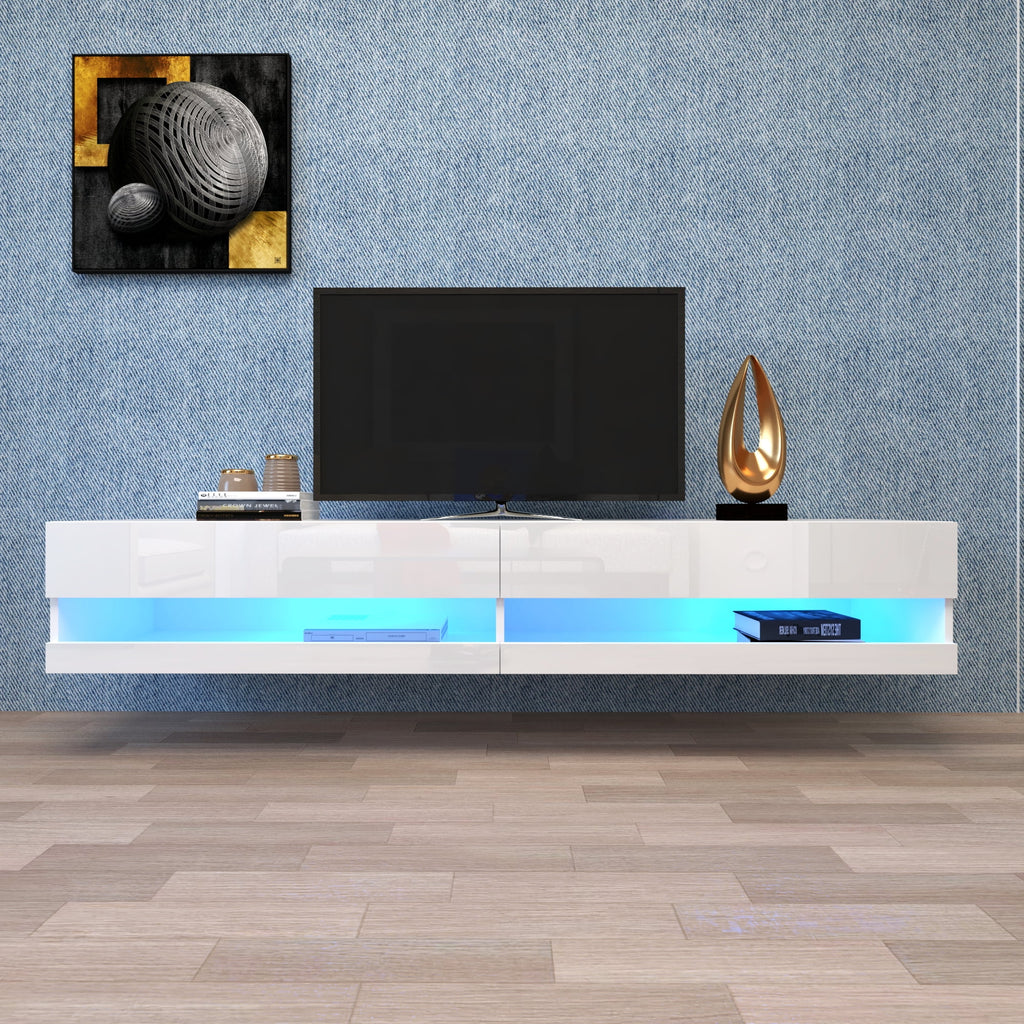 80" Wall Mounted Floating TV Stand with 20 Color LEDs White E41112