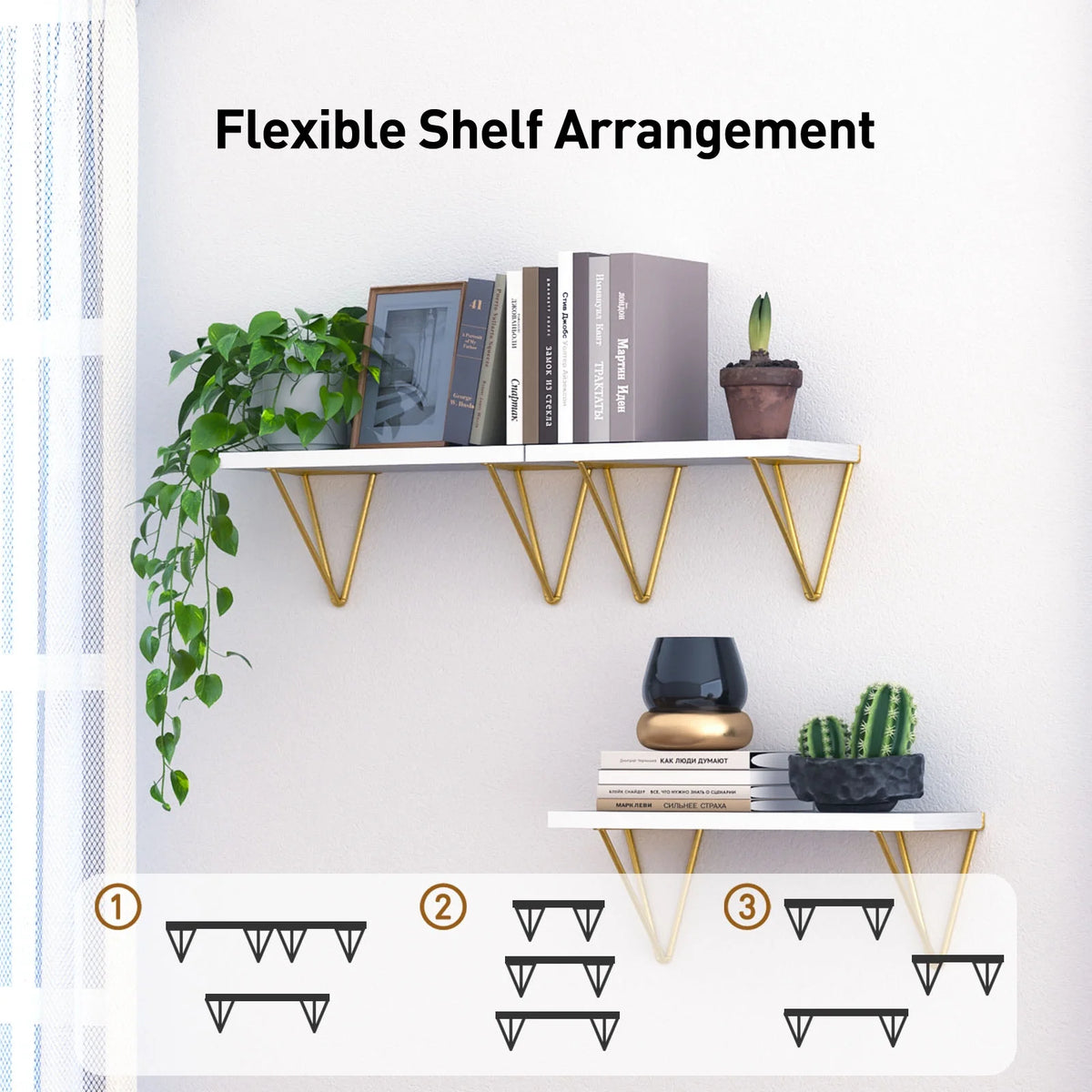 Set of 3 White Wall Mounted Floating Shelves L97409