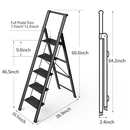 5 Step Aluminum Folding Ladder 300 lbs Capacity E9533