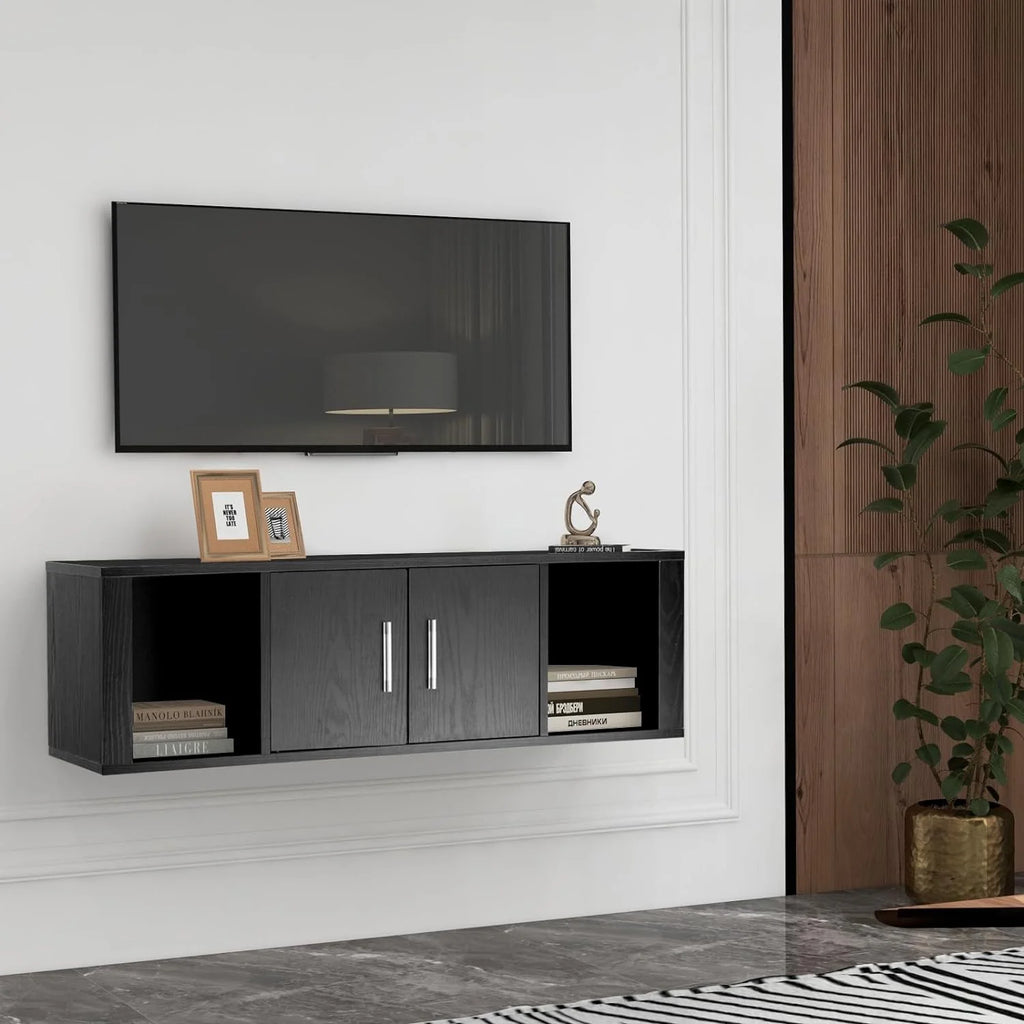 Black Wall Mounted Storage Cabinet with 2 Doors and 2 Open Shelves W491952