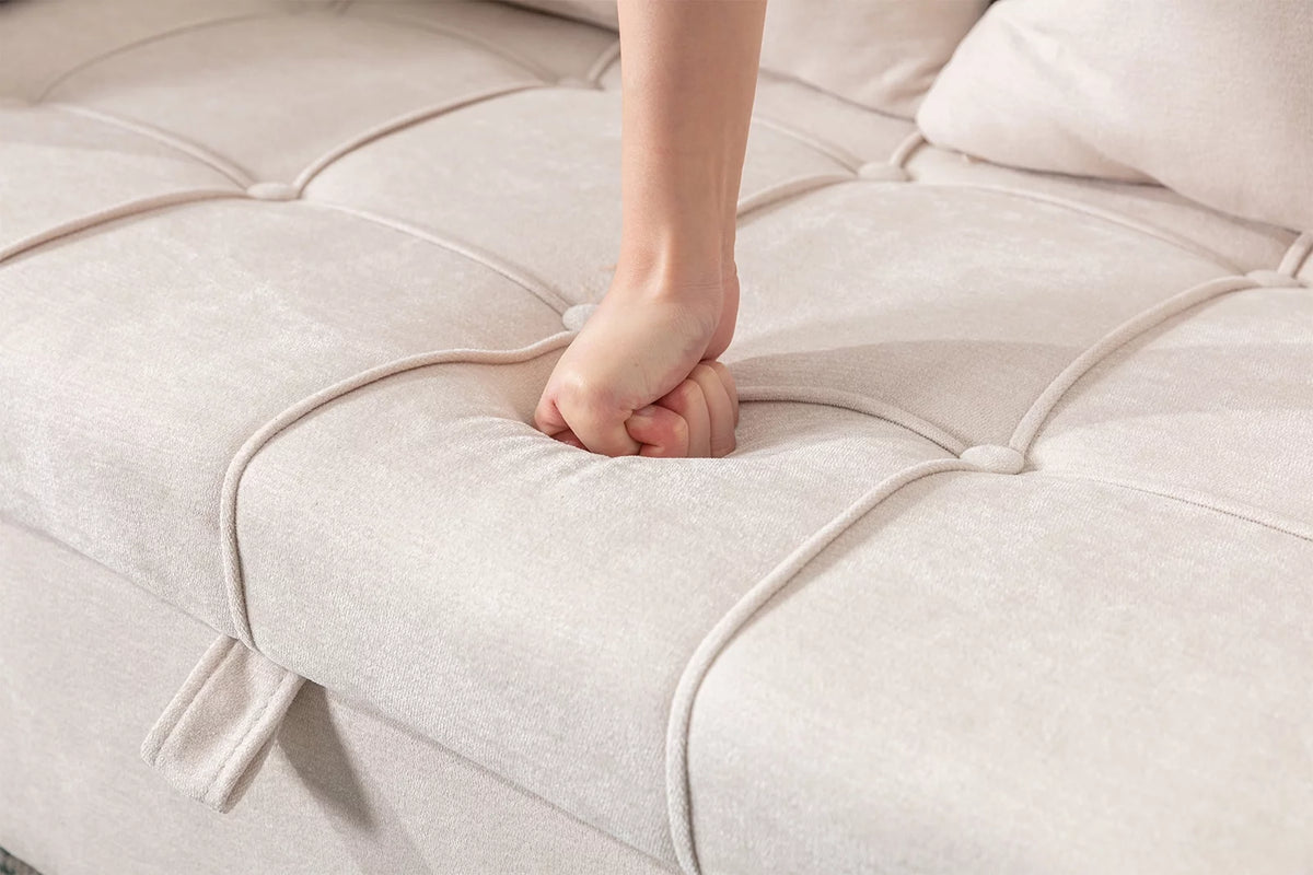 Cream Chenille 2 Seat Loveseat Sofa with Storage and Pillows L573