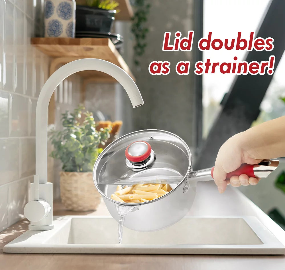 2 Quart Stainless Steel Saucepan with Vented Glass Lid T539