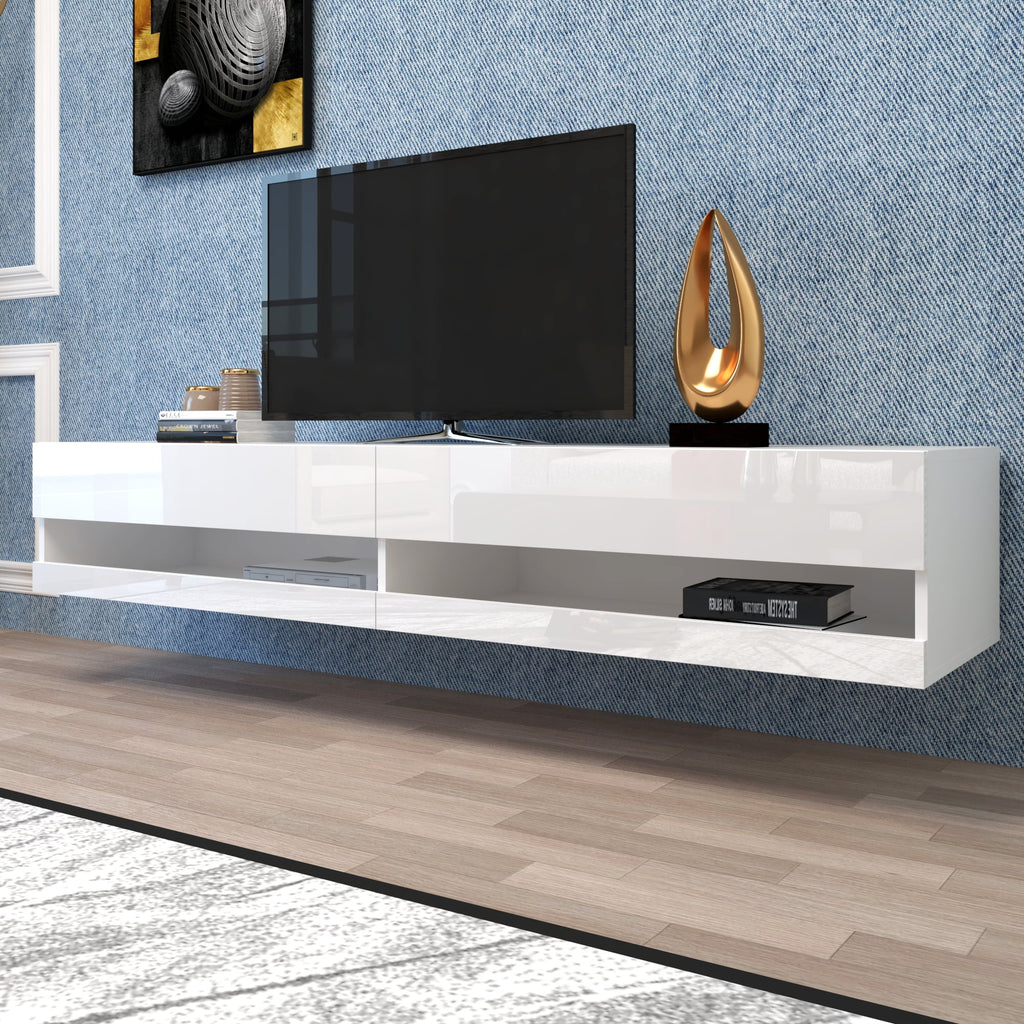 80" Wall Mounted Floating TV Stand with 20 Color LEDs White E41112