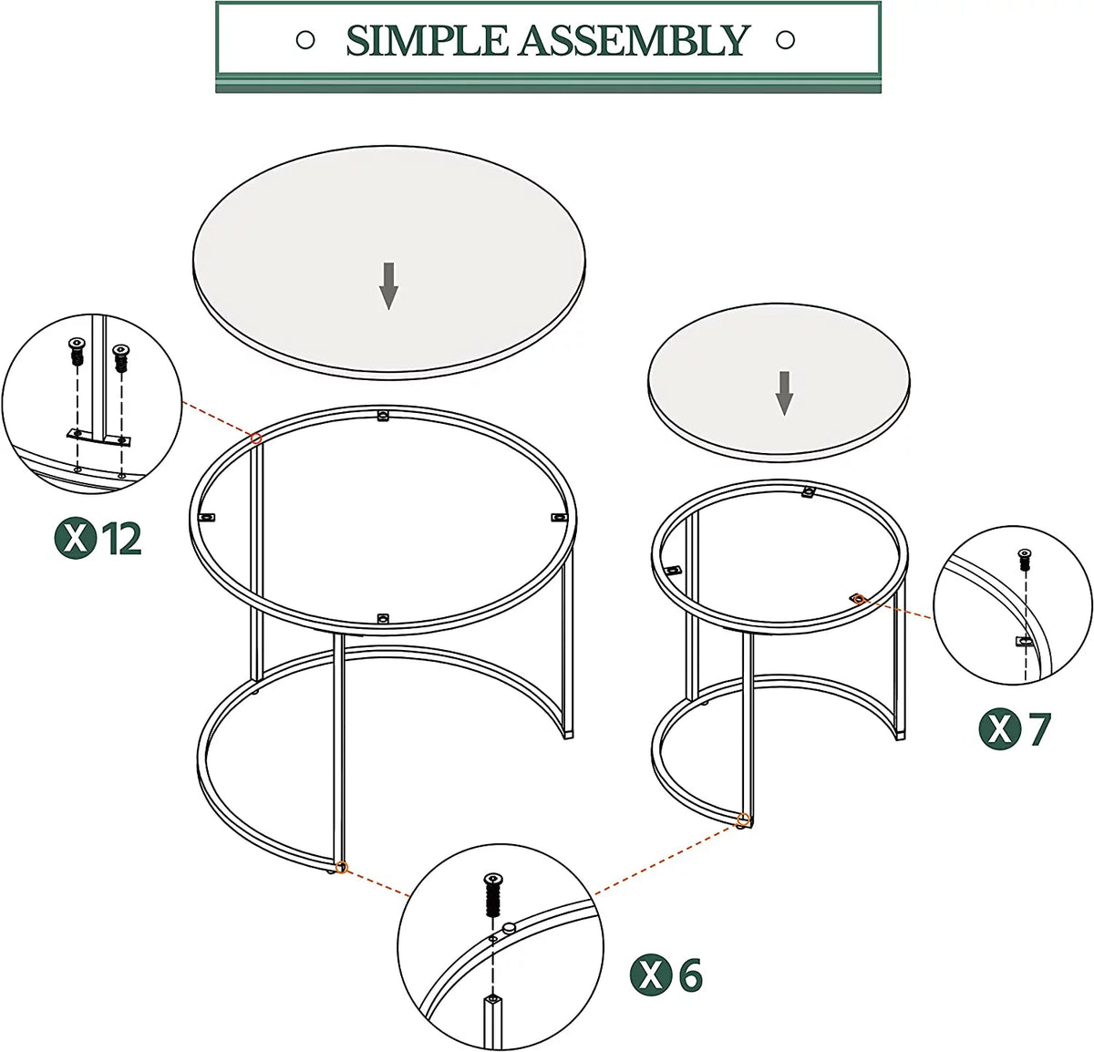 Set of 2 Round Wooden Metal Nesting Coffee Table Z650254