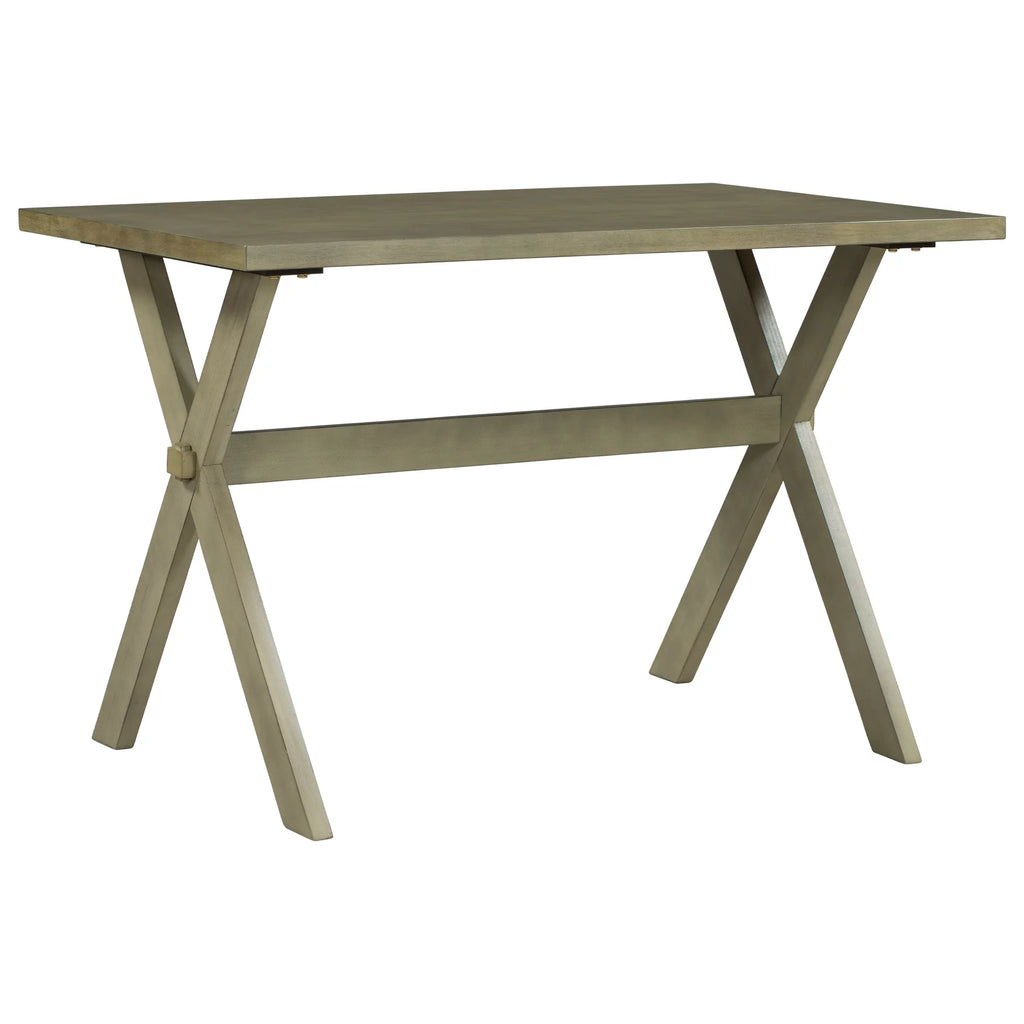 Farmhouse Rustic Wood Dining Table with X-shape Legs, Gray Green N770