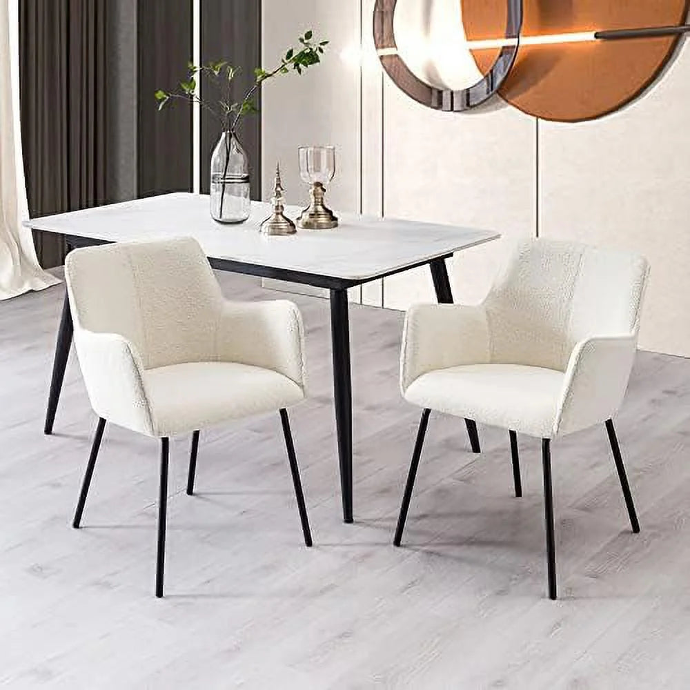 Cream Boucle Upholstered Dining Chairs Set of 2 with Arms C4457