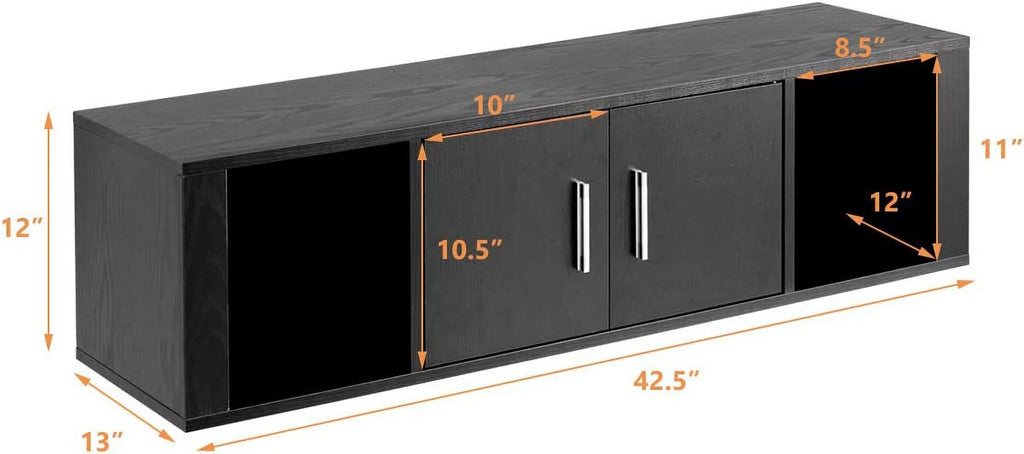 Black Wall Mounted Storage Cabinet with 2 Doors and 2 Open Shelves W491952
