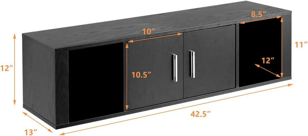 Black Wall Mounted Storage Cabinet with 2 Doors and 2 Open Shelves W491952