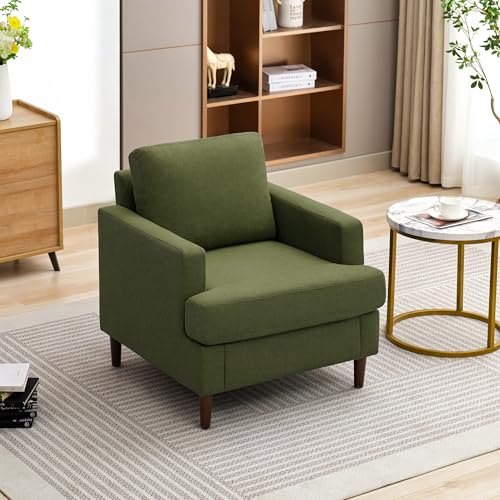Mid-Century Linen Fabric Armchair with Wood Legs N2702