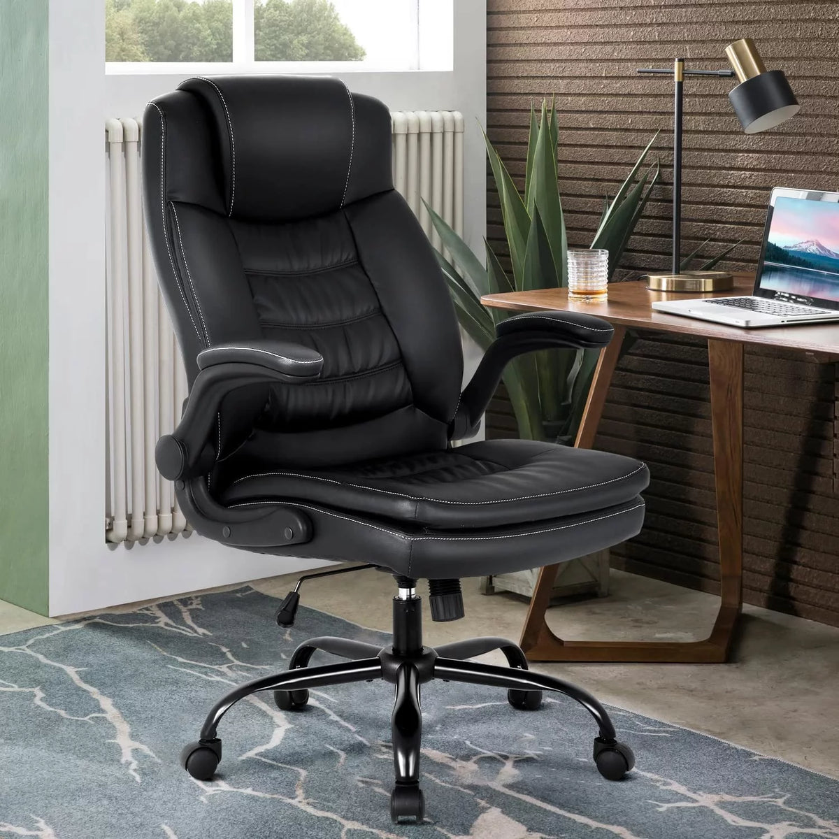 Black Ergonomic High Back PU Leather Office Chair with Lumbar Support V500105