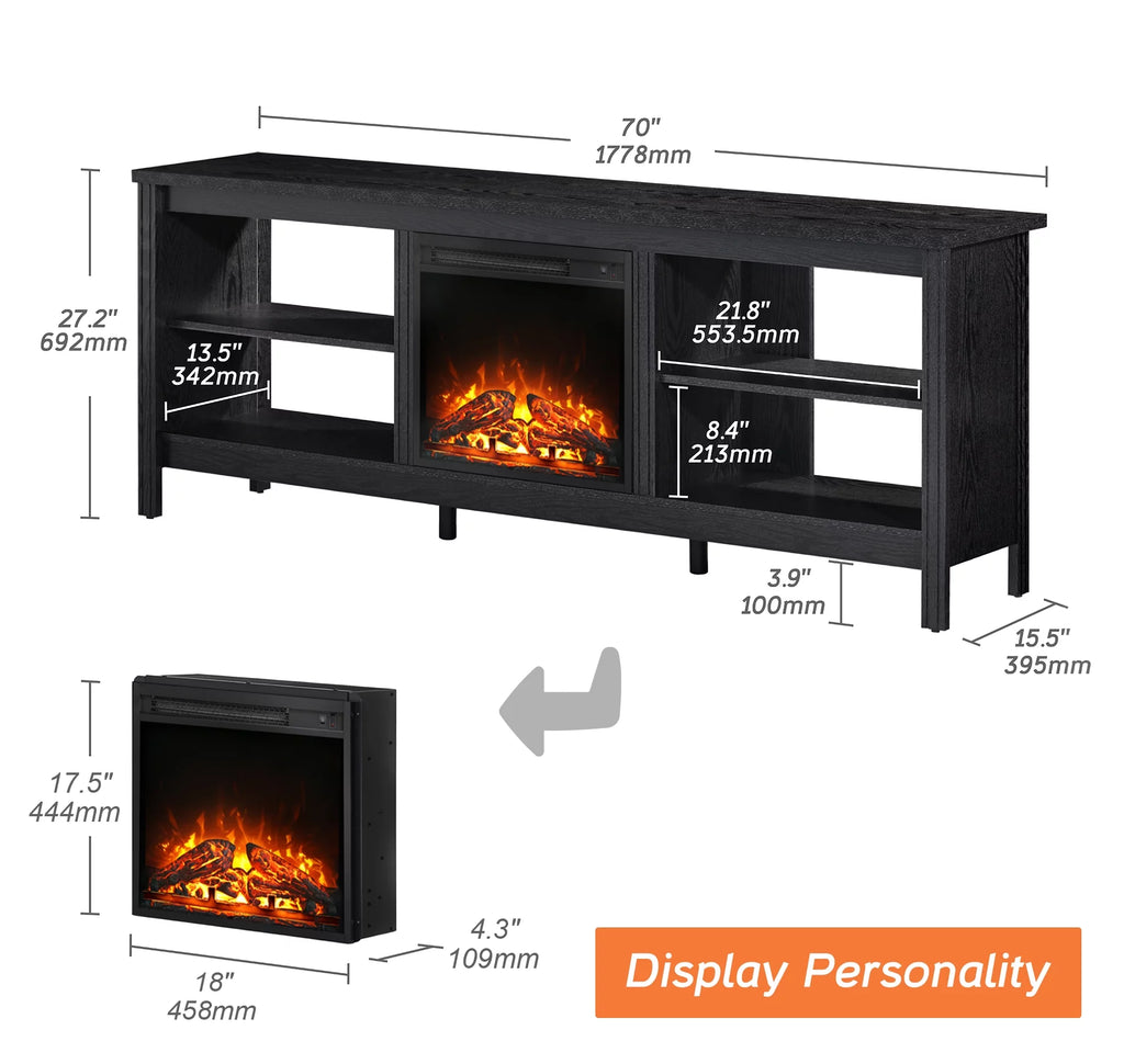 Black Fireplace TV Stand with LED Lights M6455