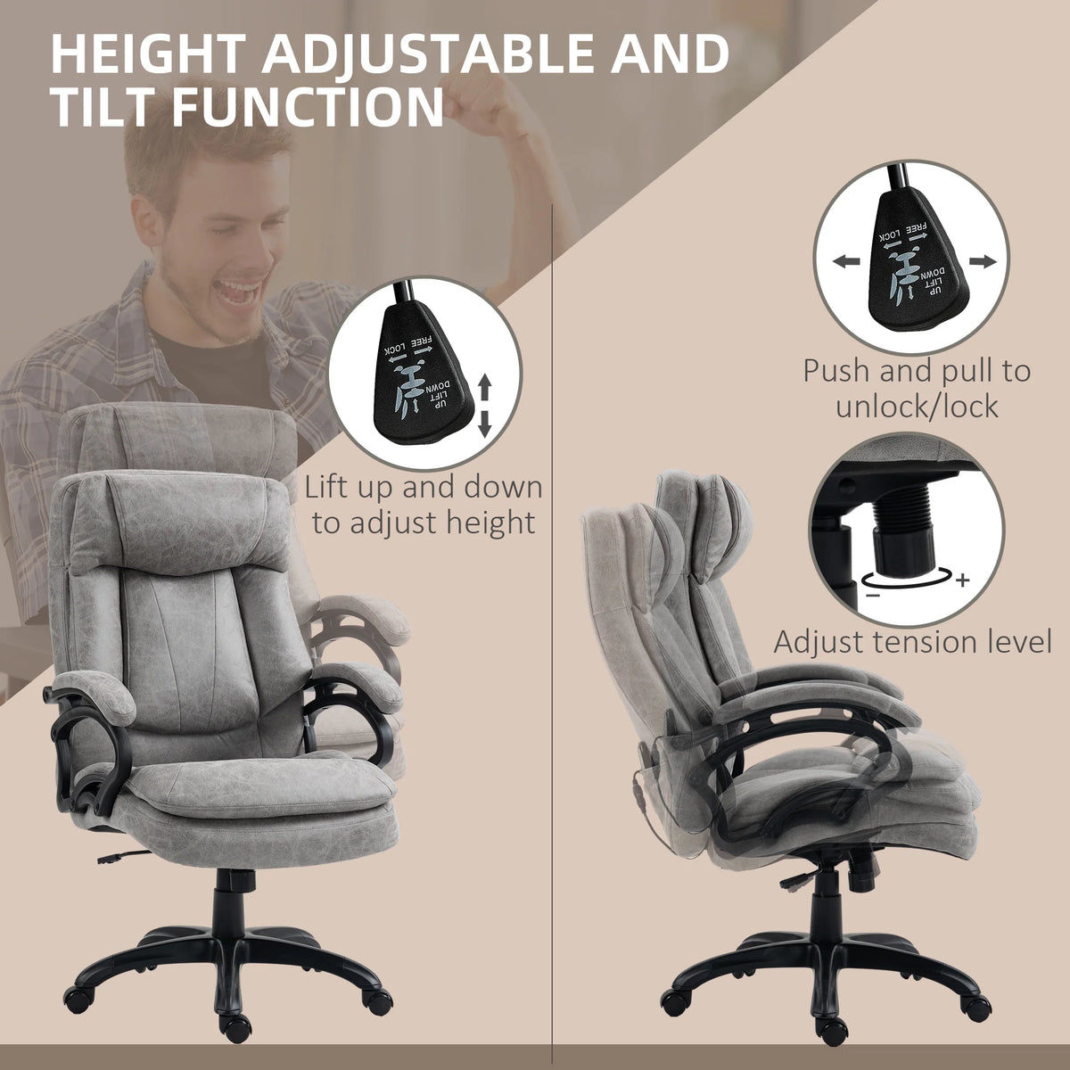 Gray Vibration Massage Office Chair with Heat V8971