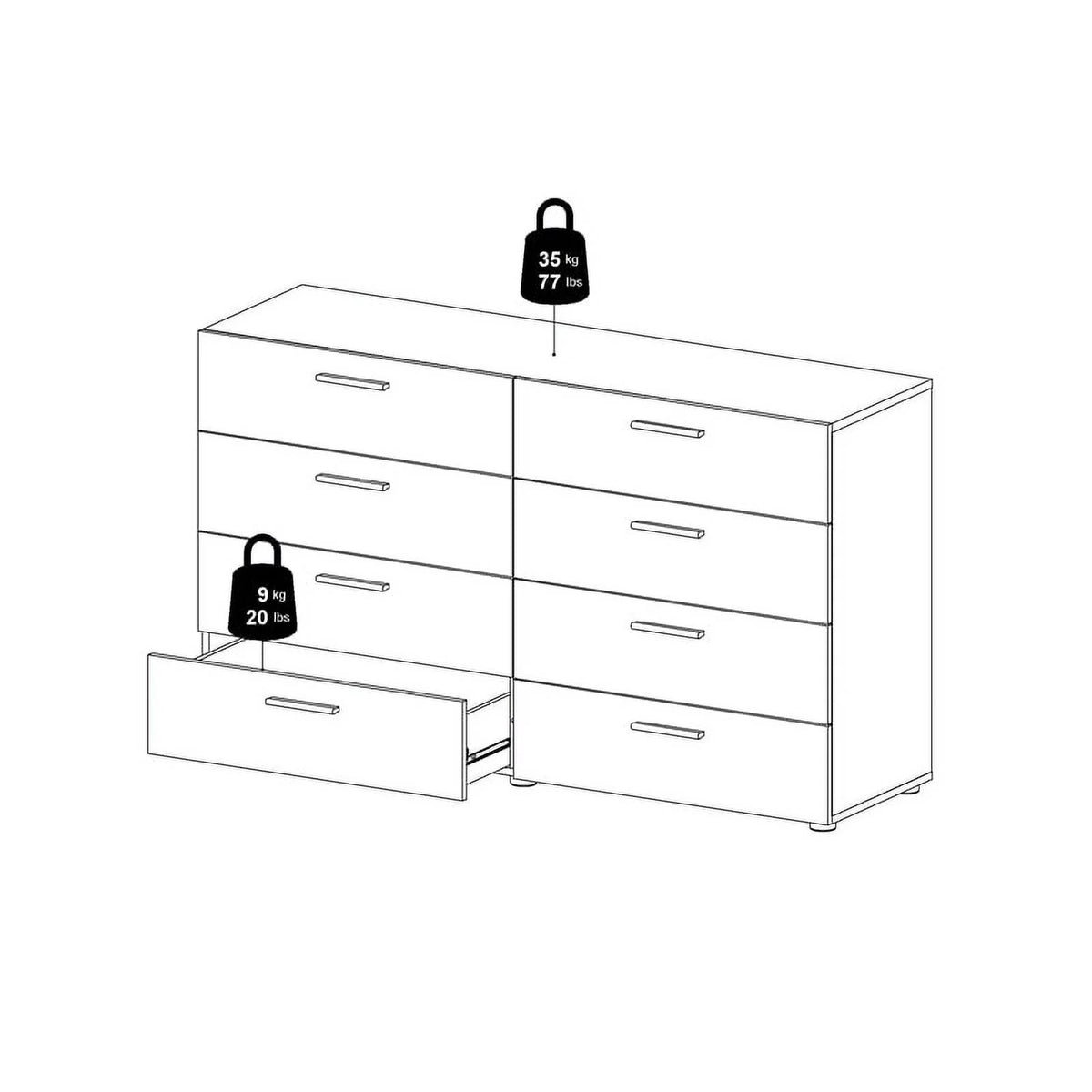 White 8 Drawer Engineered Wood Dresser X475