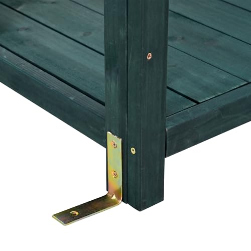 Green Wooden Potting Bench Table with Storage Shelves H14465