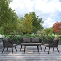 4 Piece Black Woven Aluminum Frame Loveseat, 2 Chair and Coffee Table Set With Gray Cushions H380483