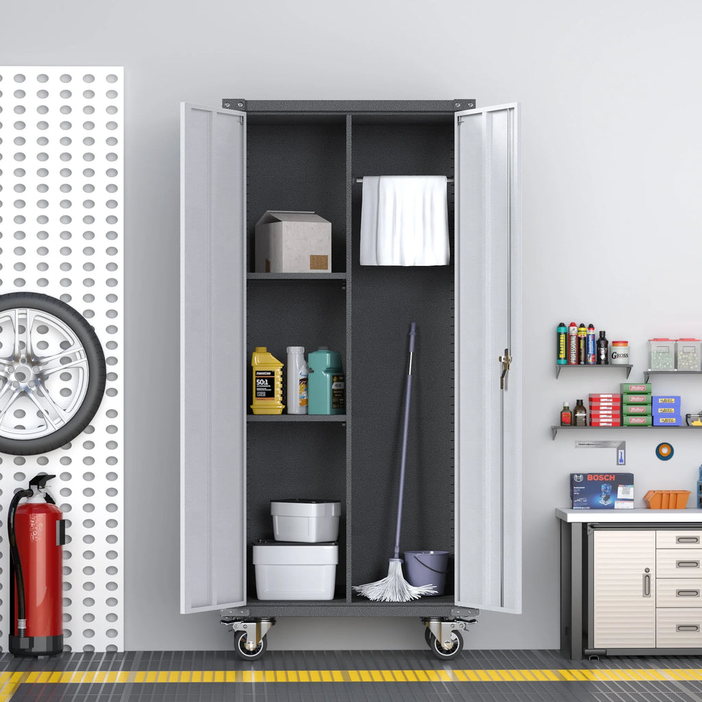 Metal Rolling Storage Cabinet with Hanging Rod S223