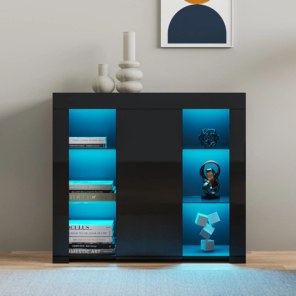 Black Modern Buffet Cabinet with LED Light and Drawer S878