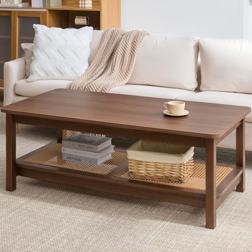 47.2'' 2-Tier Solid Wood PE Rattan Coffee Table X261