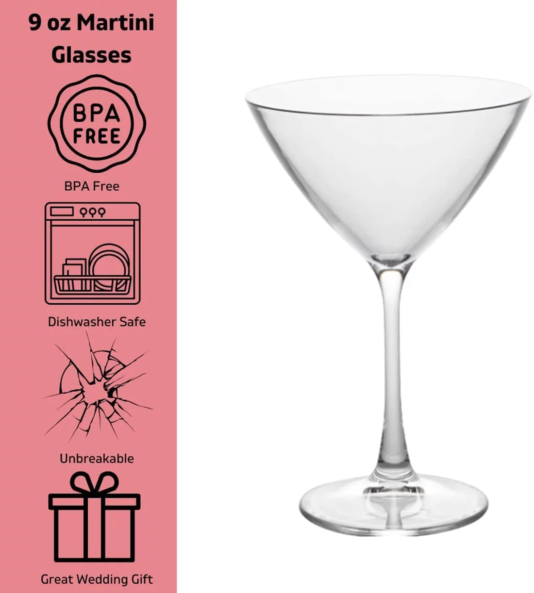 9oz Tritan Shatterproof Stemmed Martini Glasses 4 Pk W66793