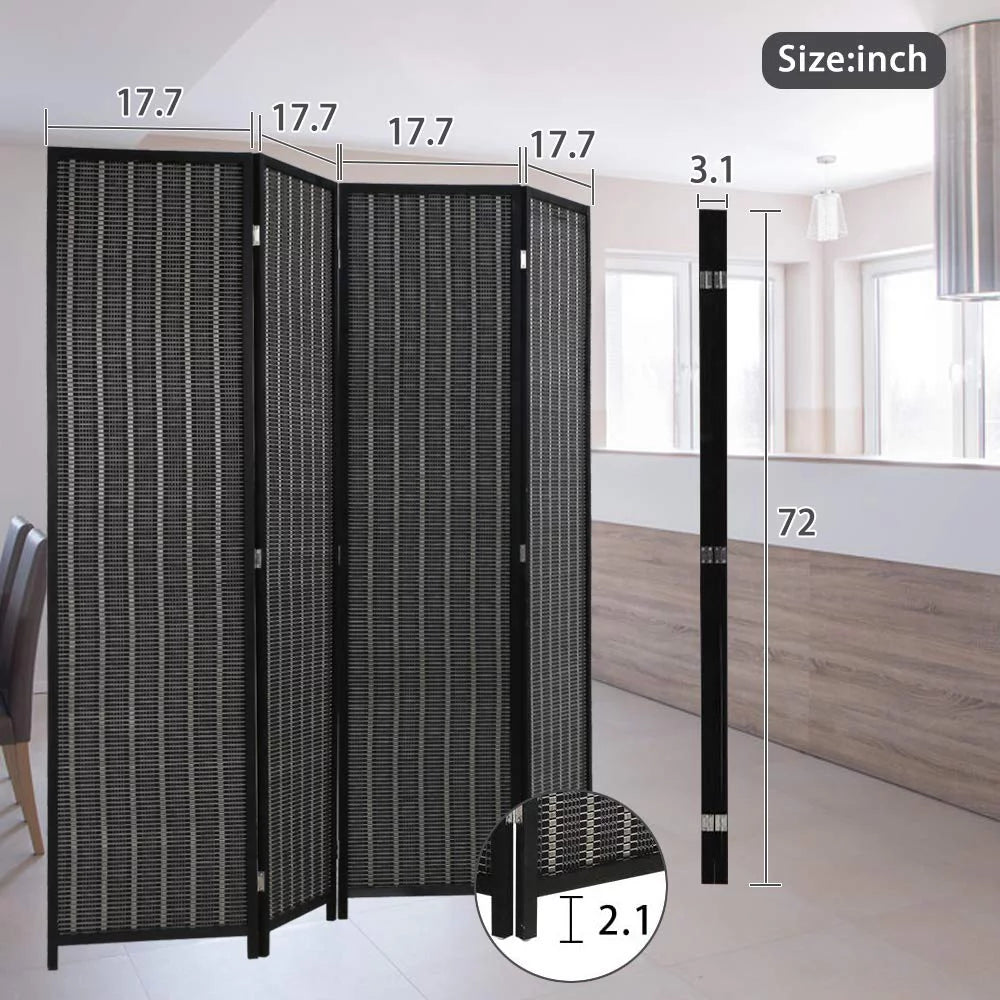 Black 4 Panel Folding Bamboo Room Divider J845