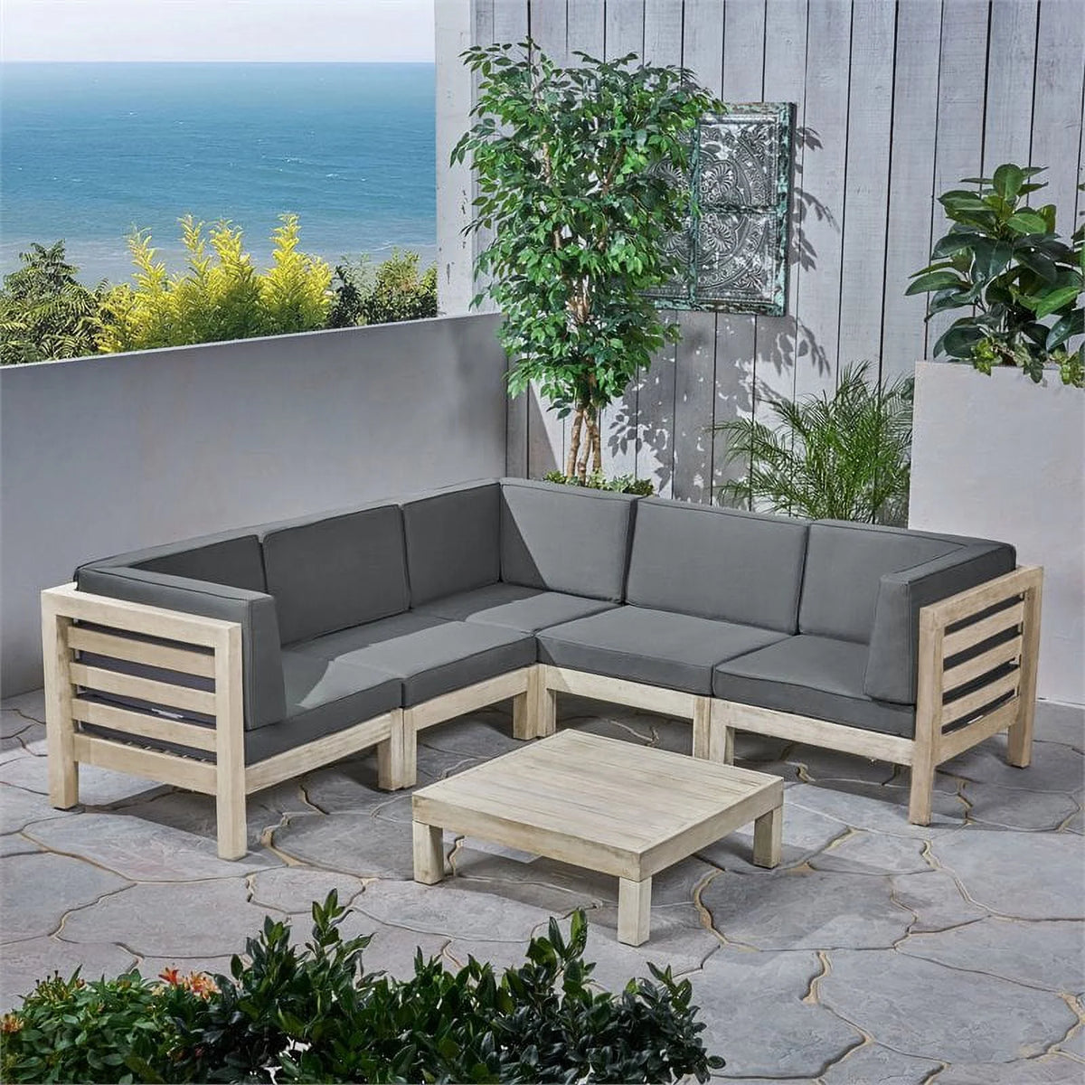 6pc V-Shaped Sectional Sofa Set with Cushion G83050