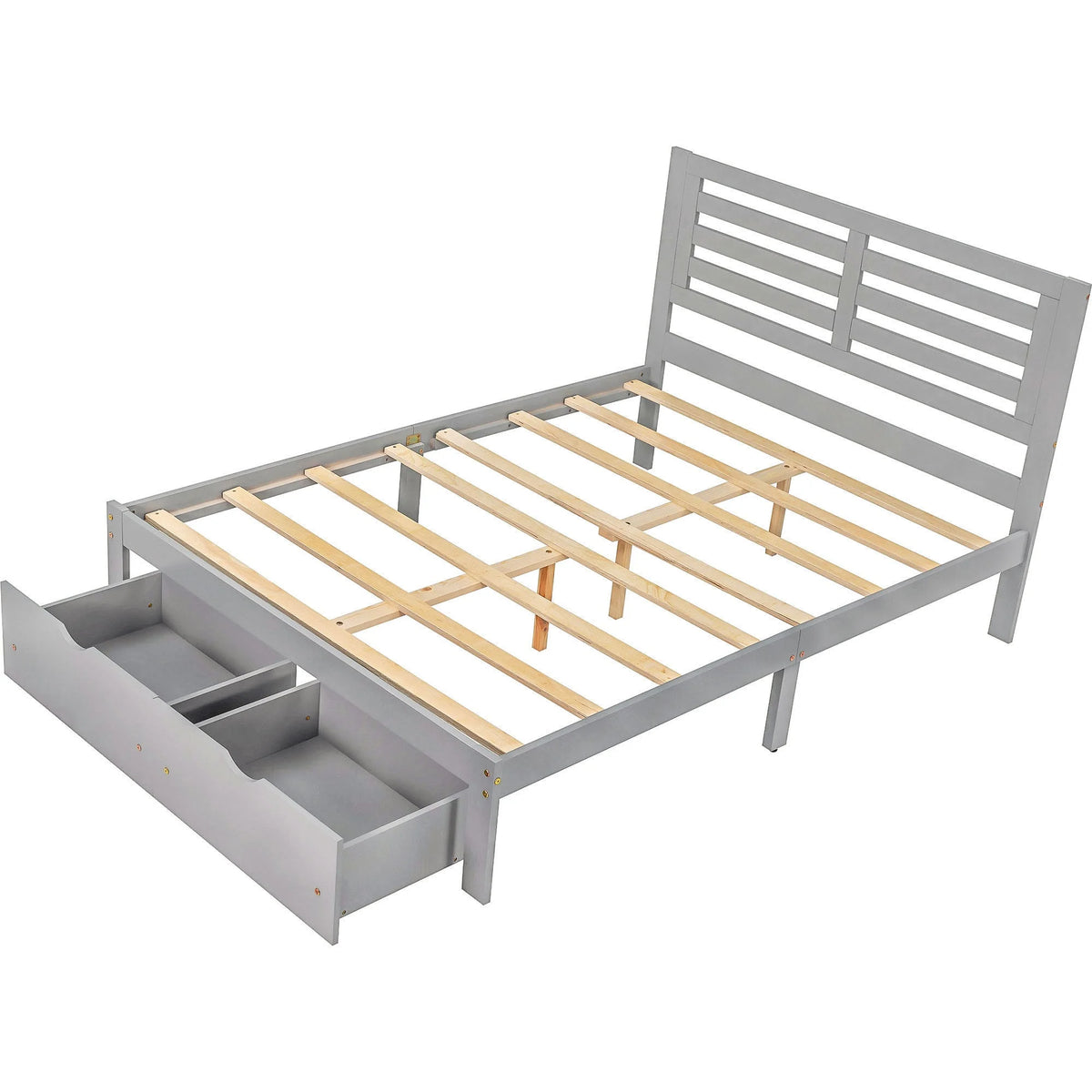 Full Size Platform Bed with Drawers Gray F3263