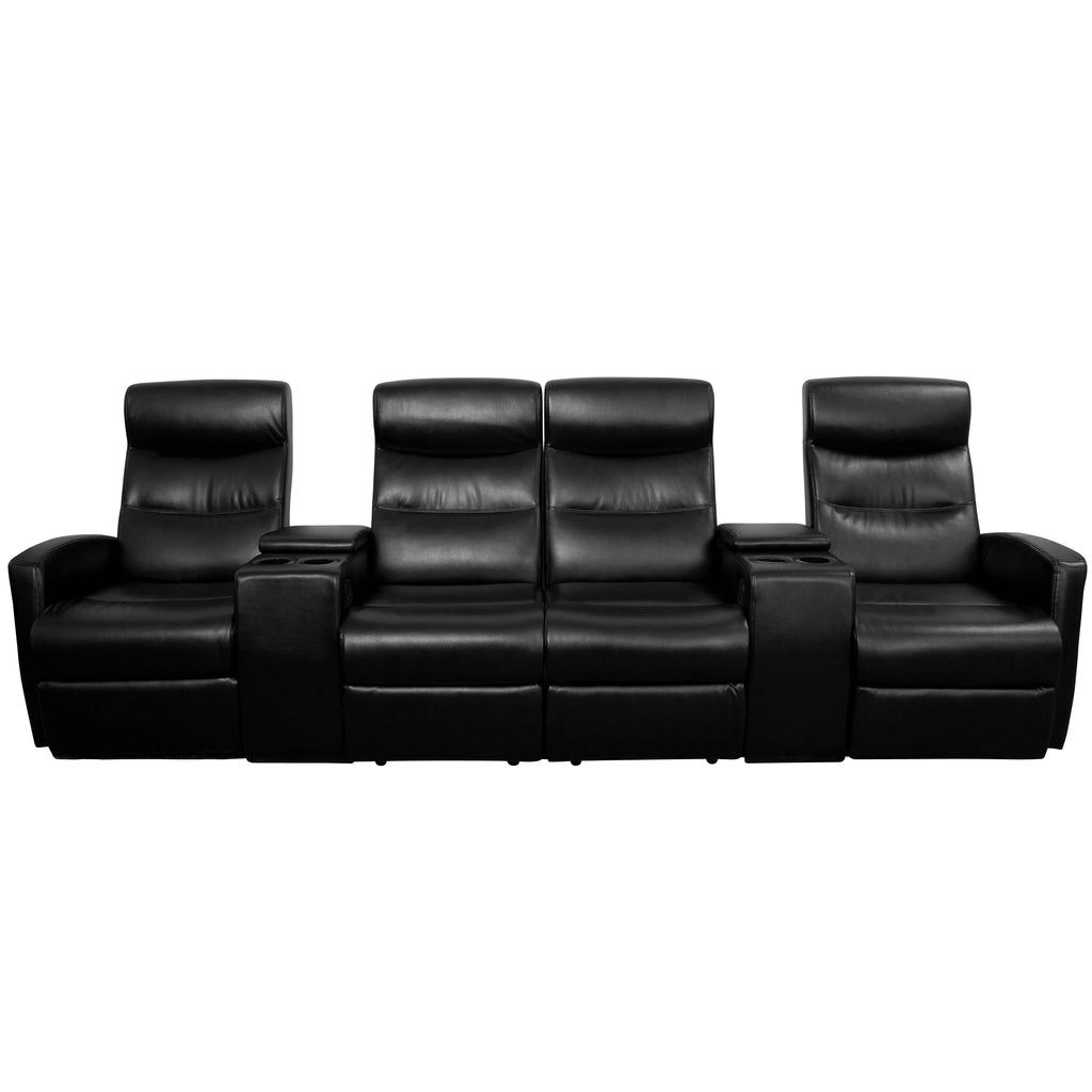 Black 4 Seat Reclining Theater Seating with Cup Holders D317535