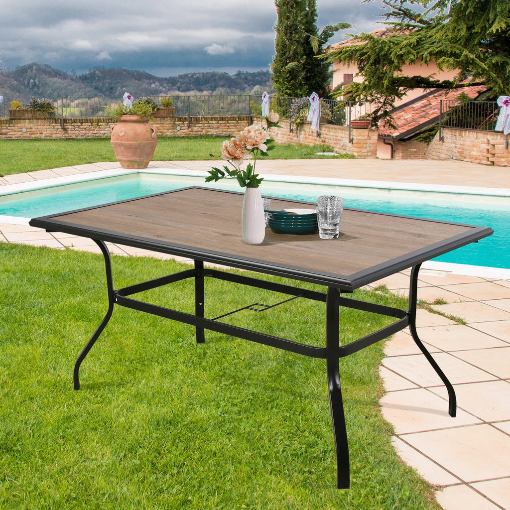 61.5" Rectangular Outdoor Dining Table with Umbrella Hole H450