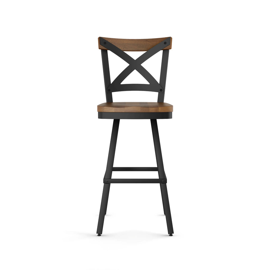 26 In. Swivel Counter Stool Light Brown Distressed Wood Black Metal F82699