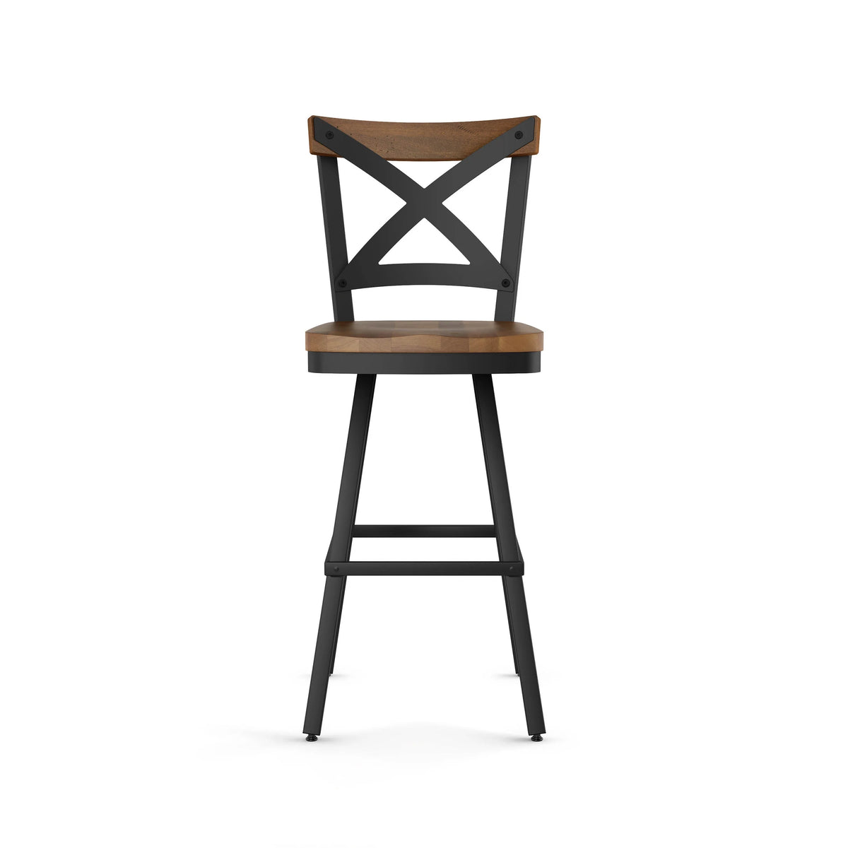 26 In. Swivel Counter Stool Light Brown Distressed Wood Black Metal F82699
