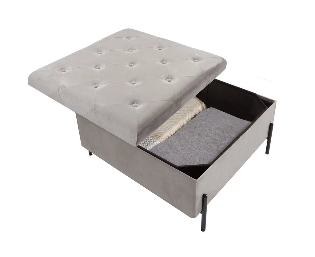 Grey Velvet Storage Ottoman with Metal Legs W8732
